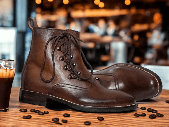 Ankle High Brown Side Lace Up Leather Boot Handmade Boot Men Designer