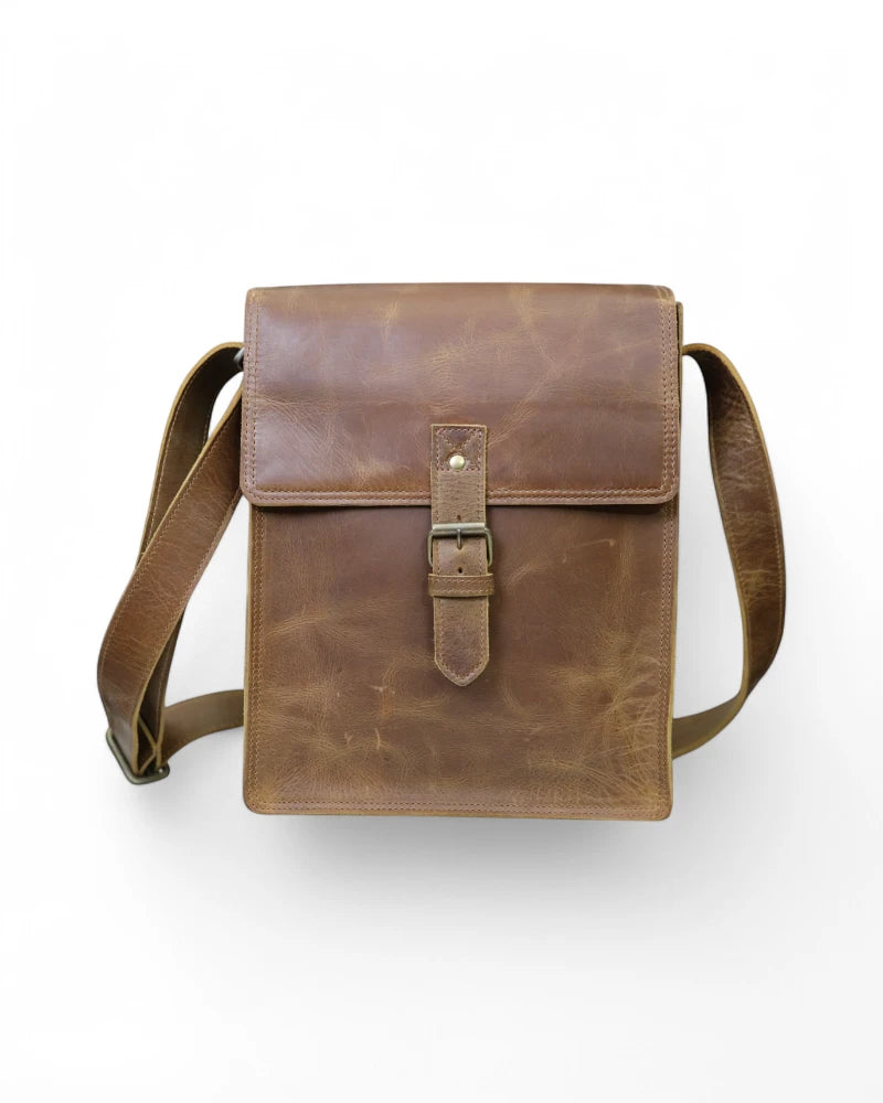 Handmade brown leather laptop bag for men