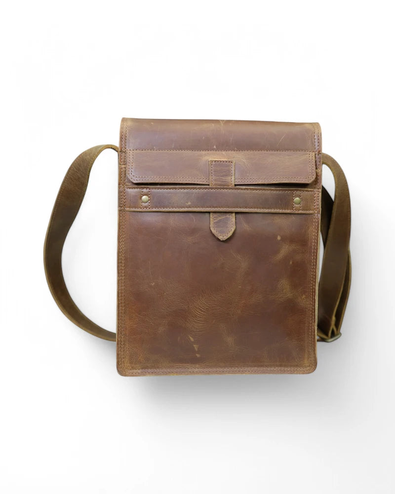 Personalized leather satchel with monogram engraving