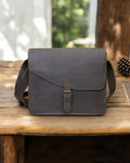 Premium brown leather laptop bag with padded sleeve