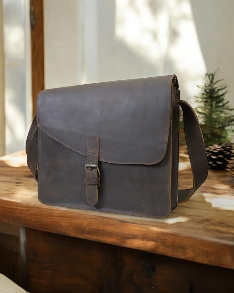 Crossbody leather satchel with adjustable strap
