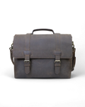 Premium brown leather laptop briefcase with padded sleeve