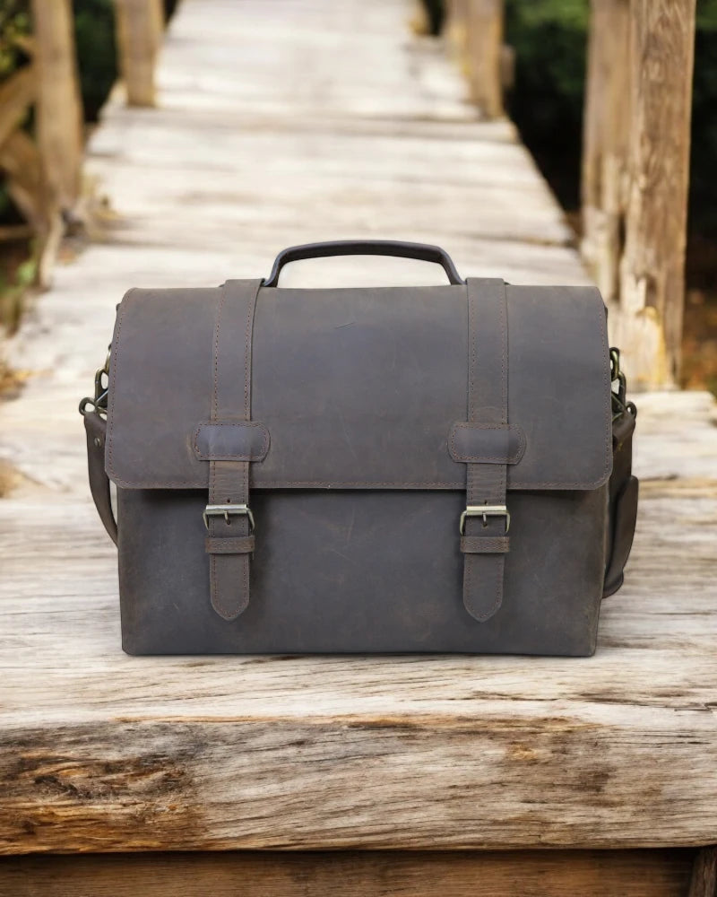 Handmade full-grain leather messenger bag for men