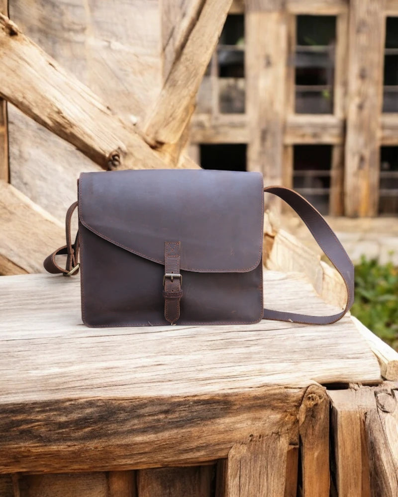 Handmade full-grain leather messenger bag for men