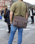 Stylish leather work bag with durable brass hardware