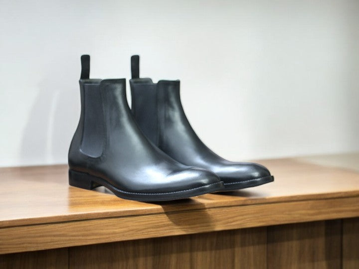 Men's handmade black Chelsea leather boots