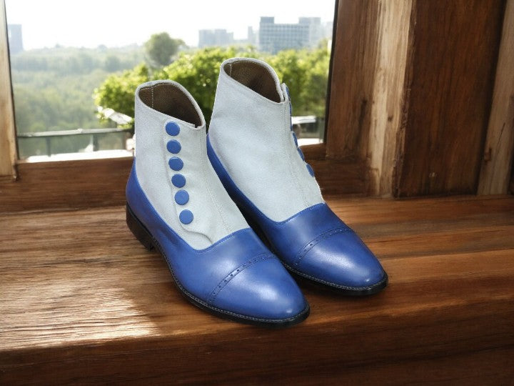 Vintage-inspired two-tone men’s leather and suede dress boots