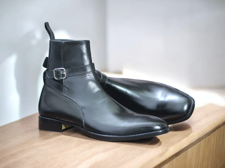 Premium buckle-strap leather boots for men