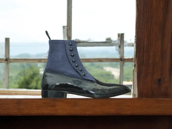 Blue and black button dress boots for men