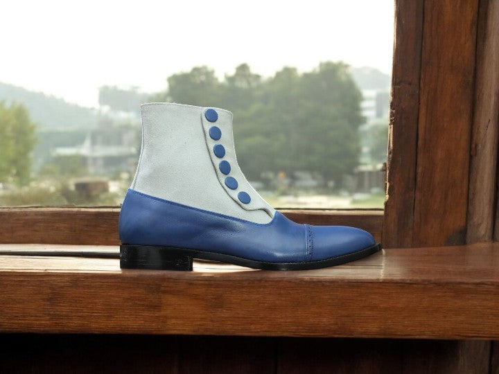 Elegant leather and suede button boots for men
