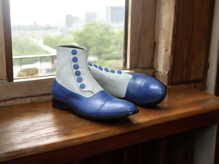 leather suede boots with button closure for men