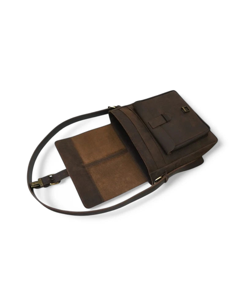 Model wearing elegant crossbody bag with adjustable strap