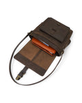 High-quality brass hardware on leather messenger bag