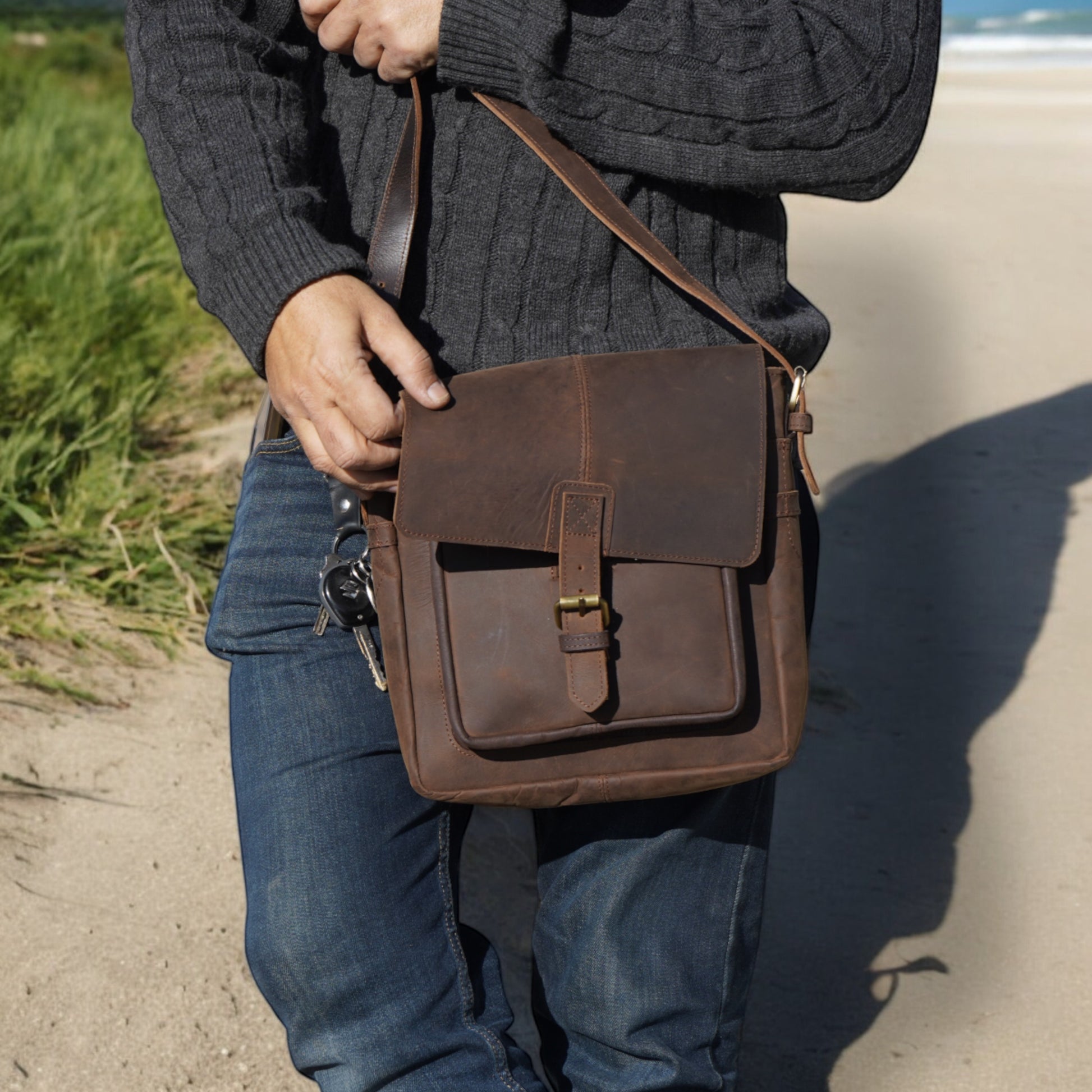 Gift-wrapped leather bag with luxury packaging