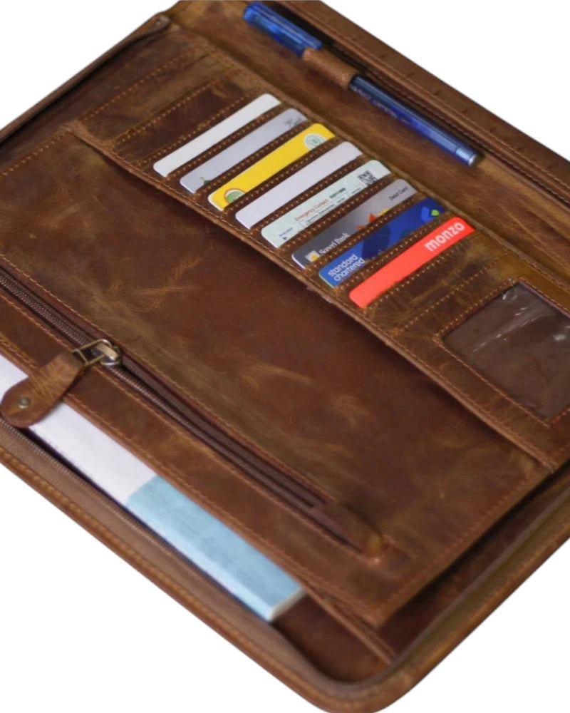 Elegant leather laptop folio with card slots