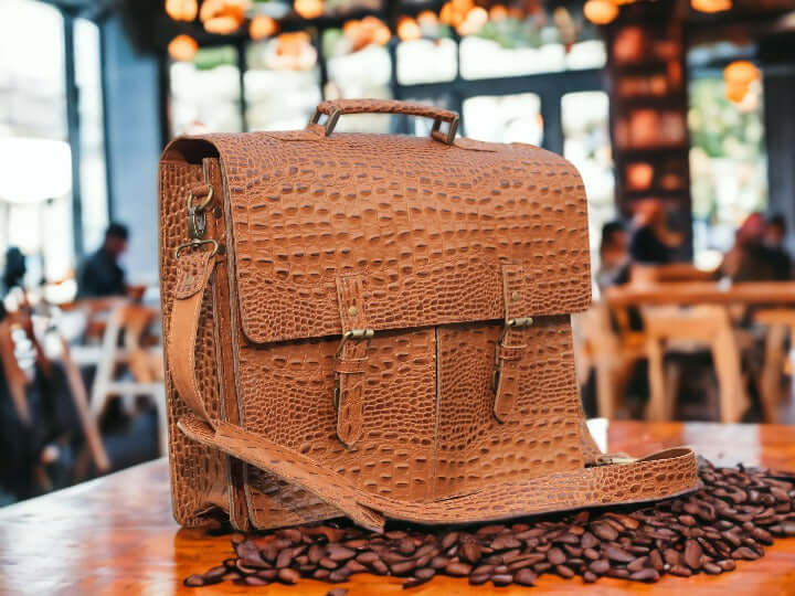 Handmade Tan Ostrich Leather Bag, Laptop Bag, Office bag, Men's Bag