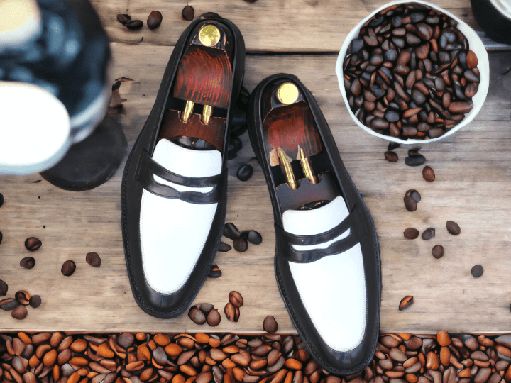 Handmade Men Leather Shoes, Men's Slip on Shoe,Loafer Shoe, Black White Leather Shoes
