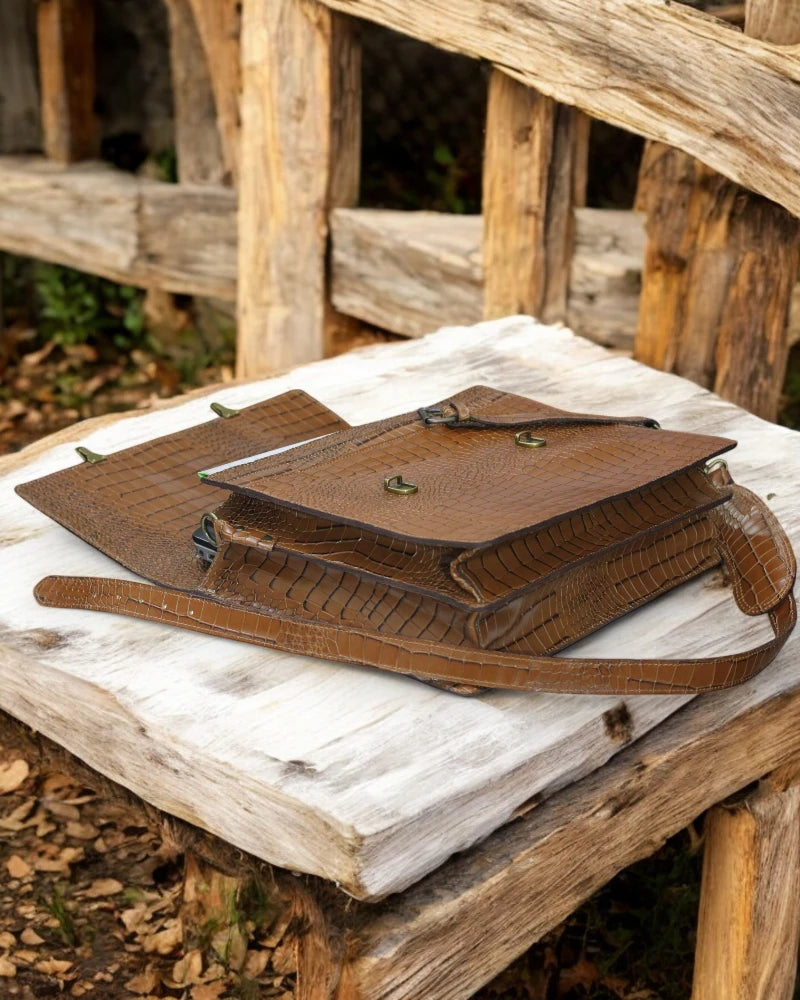 Elegant crocodile-embossed leather work bag