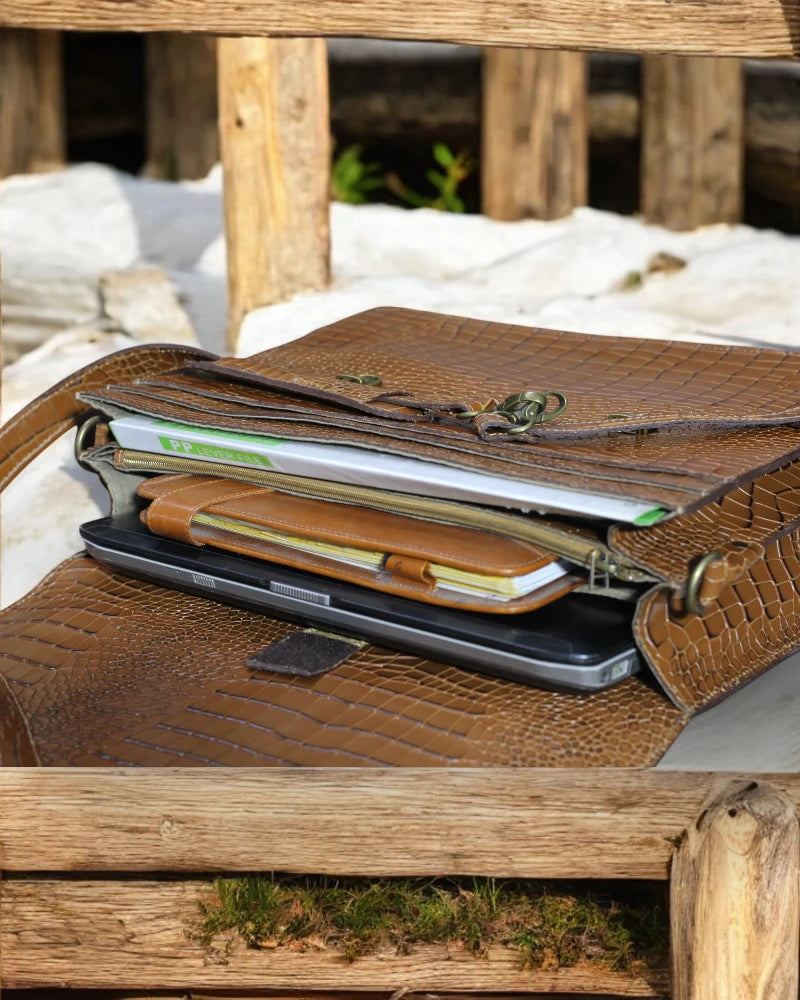 High-end leather bag with multiple compartments