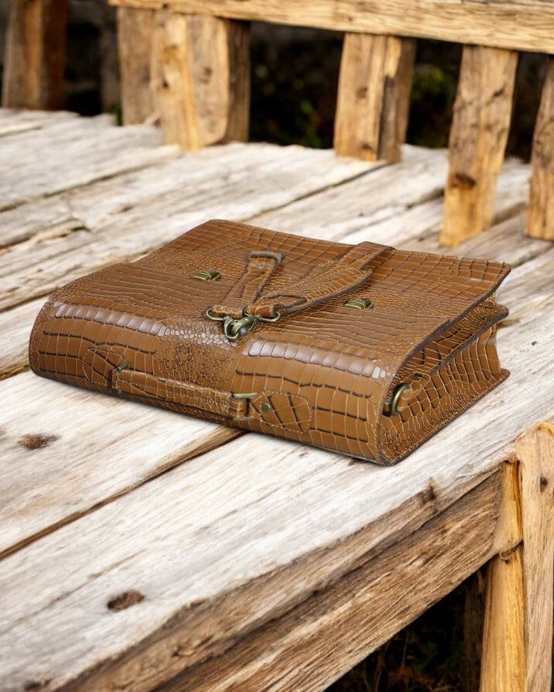 Business travel alligator leather laptop bag
