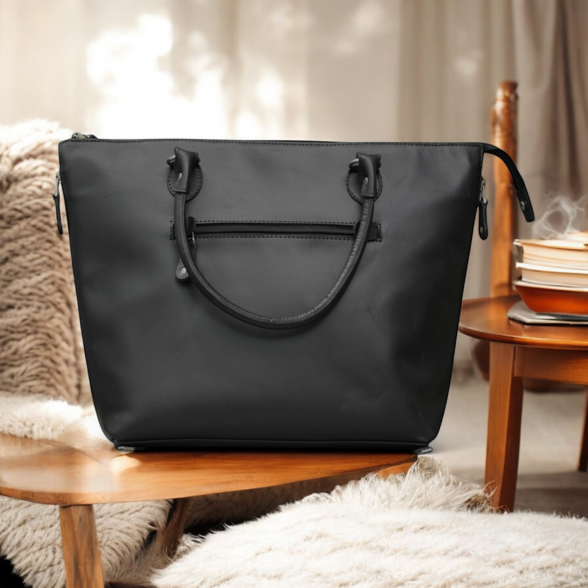 Handmade leather tote bag for women