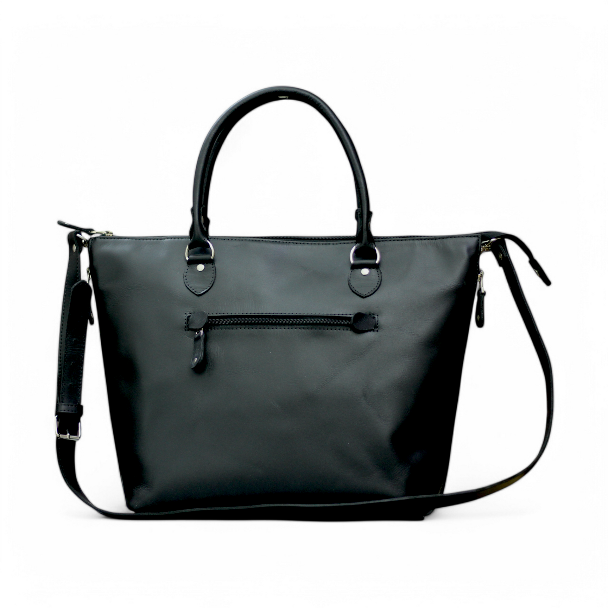 Classic black leather tote bag for everyday use