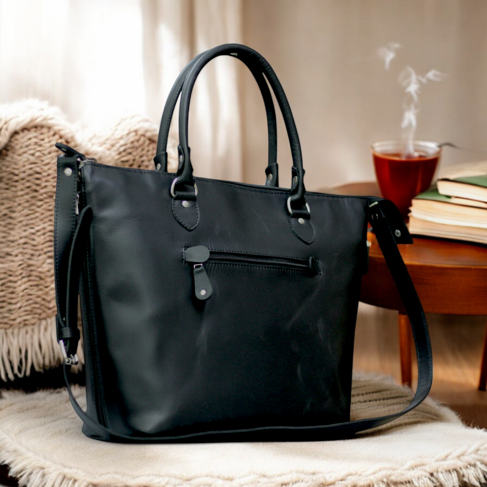 Handmade leather tote bag for women