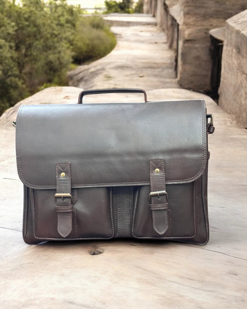 Stylish brown leather work bag for professionals