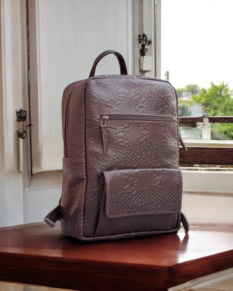 Premium anaconda-textured leather rucksack for men and women