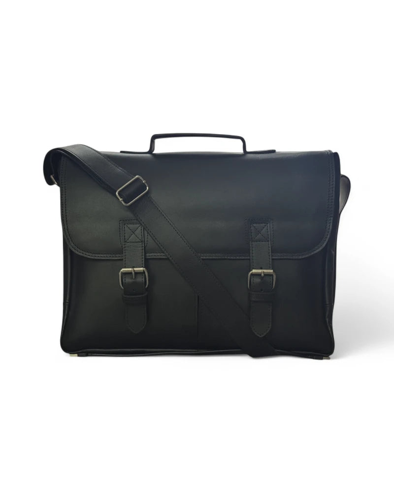 Full-grain leather messenger bag with adjustable strap