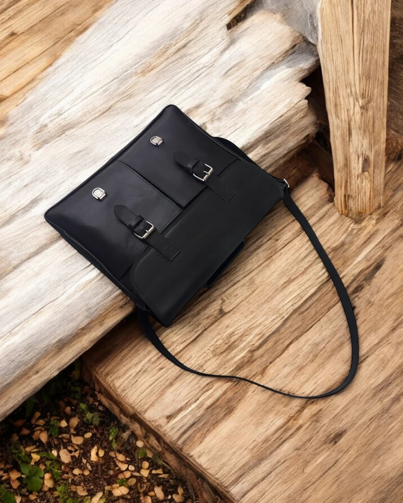 Personalized leather satchel for men with monogram