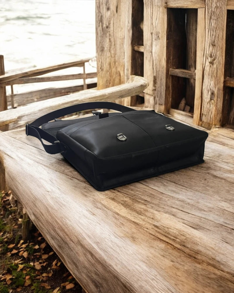 Vintage-style laptop messenger bag with padded interior