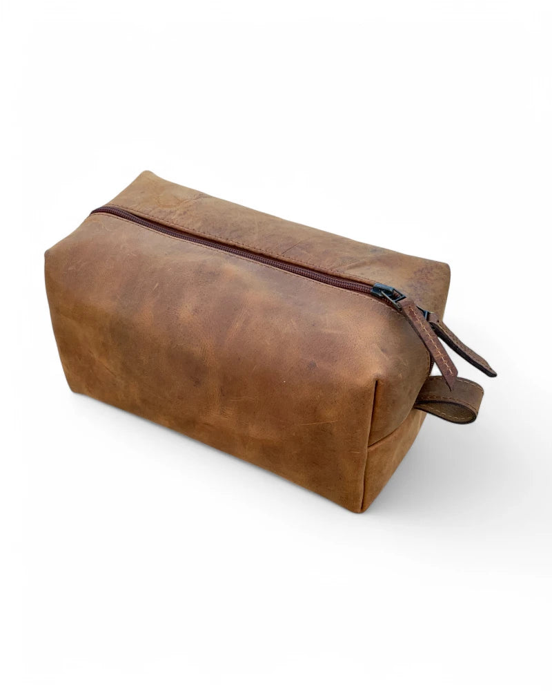 Handmade leather travel toiletry bag for men