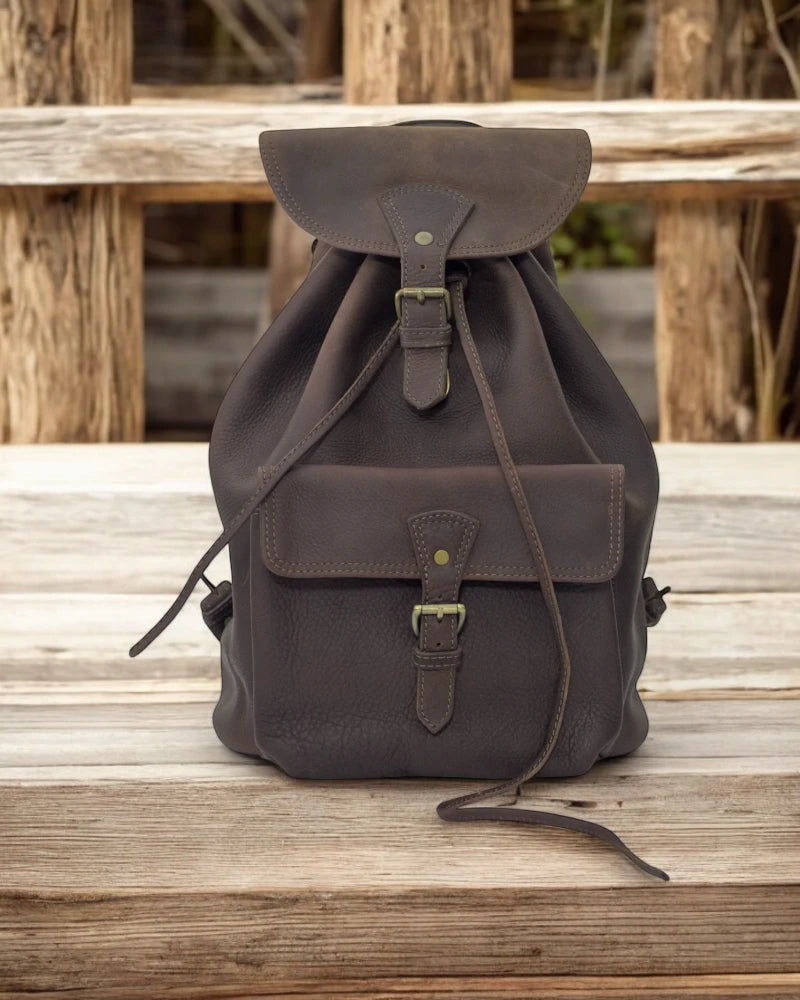 Side angle showcasing leather texture and stitching.