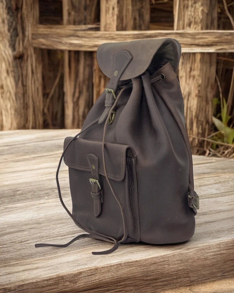 Packaging and shipping presentation for the leather backpack.