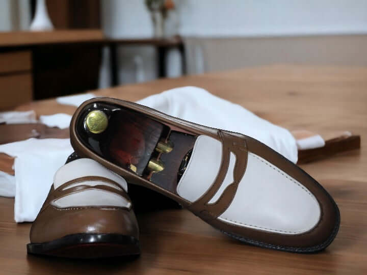 Expertly handcrafted with genuine leather, our Slip on Loafer Shoes for Men provide both style and comfort. Perfect for any occasion, the black and white design adds a touch of sophistication. Elevate your shoe game with our Handmade Leather Shoes.