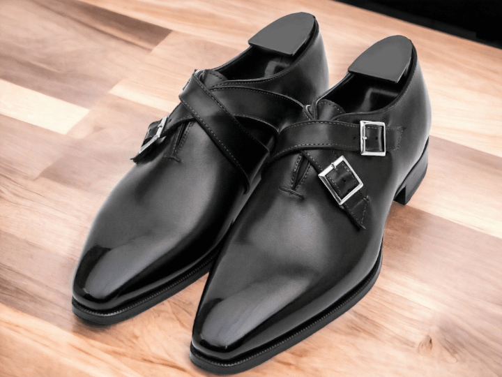 Men's Handmade Black Bouble Monk Straps Shoes,Men's Party Wear Stylish Shoes