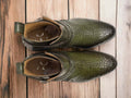 Men's Olive Green Alligator Jodhpurs Boot, Hand Painted Boot, Party Wear Boot