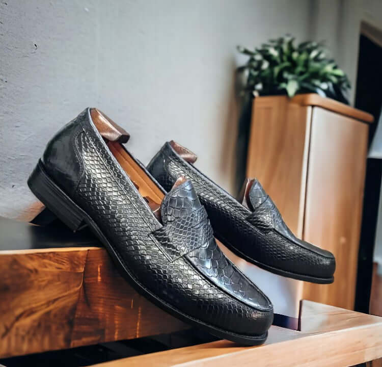 Men's Classic Vintage Penny Loafers Shoes, Luxury Python Texture Shoes