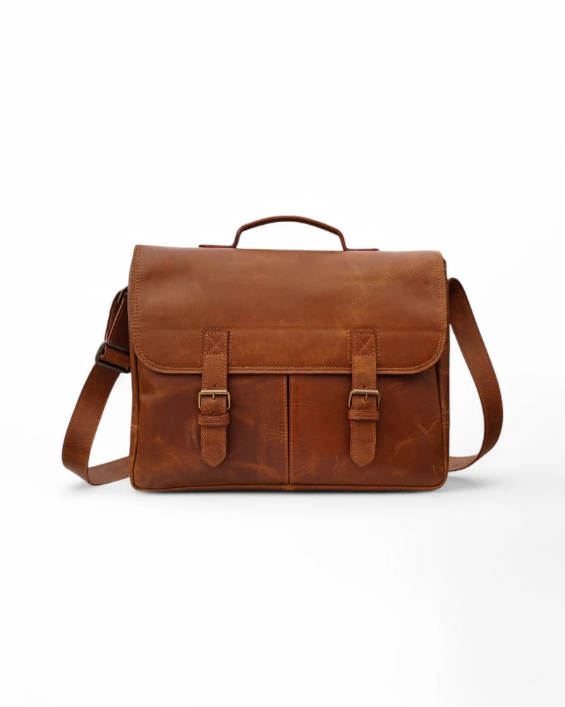 Handcrafted full-grain leather office bag with brass hardware