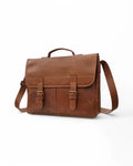 16-inch laptop satchel with adjustable leather strap and handle