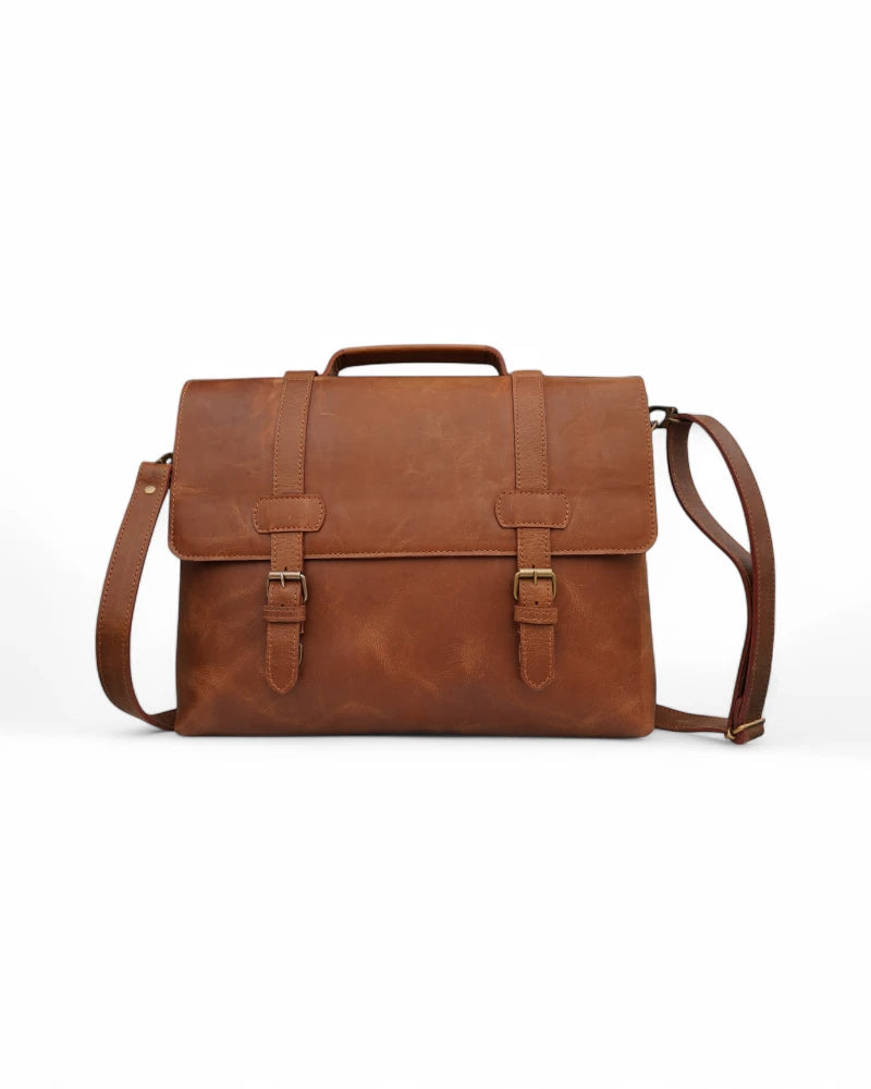 Full-grain leather messenger bag with adjustable strap