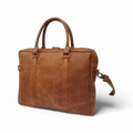 Saddle brown full-grain leather laptop briefcase
