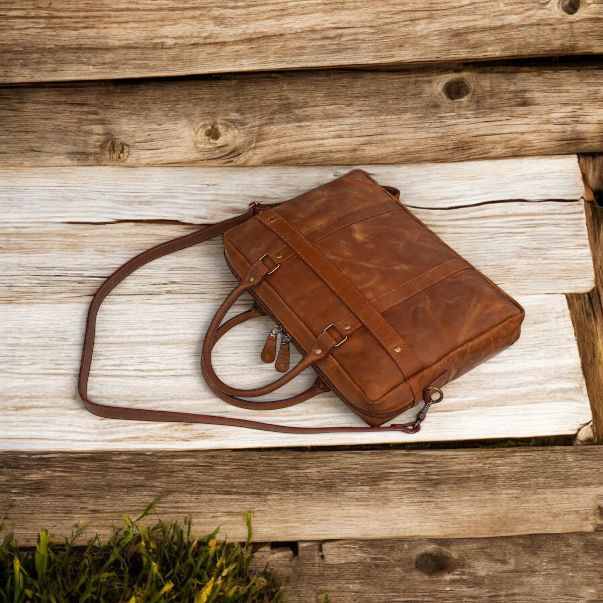 Handmade leather messenger bag for men
