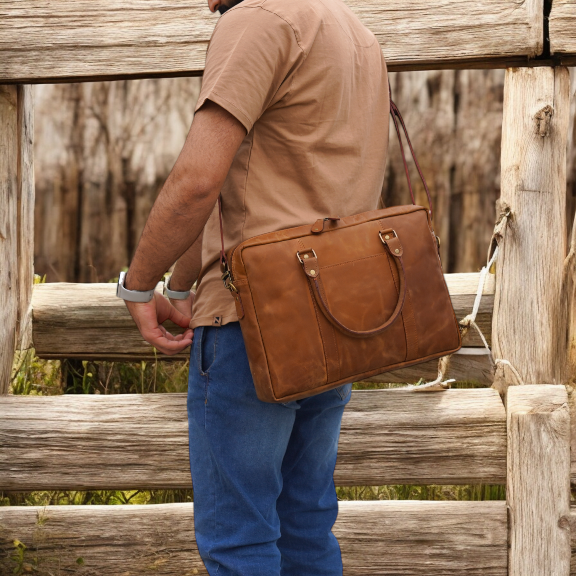 Full-grain leather satchel for business use