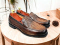Men's Classic Vintage Penny Loafers Shoes, Luxury Python Texture Shoes