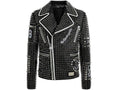 Men's Studded Leather Zipper Jacket,Handmade Black Silver Studded Jacket 