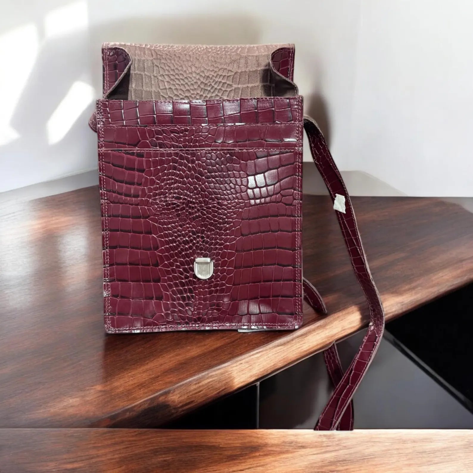 Men Bespoke Men's Dark Brown Alligator Designer Shoulder Bag The Perfect Leather Backpack fits your mini vacation Hiking's, school, work, travelling you name it. This beautiful leather knapsack takes no time to become a part of your lifestyle and