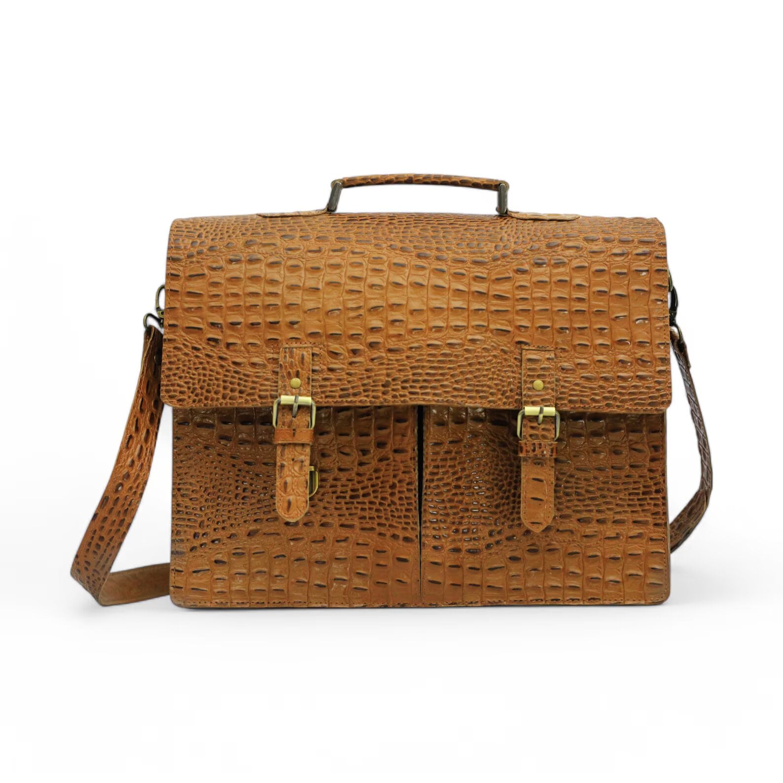 Handmade Tan Alligator Print Leather Bag