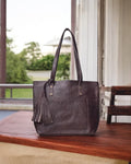 Vintage distressed leather tote bag for work & travel